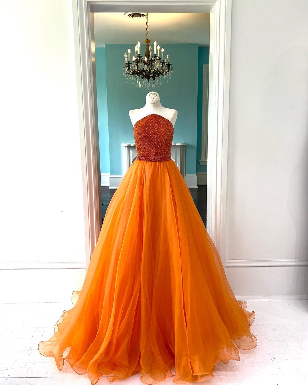 vigocouture-Orange Strapless Prom Dresses Beaded A-Line Evening Dress 21712-Prom Dresses-vigocouture-Orange-US2-