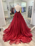 vigocouture-Orange Strapless Prom Dresses Beaded A-Line Evening Dress 21712-Prom Dresses-vigocouture-Red-US2-