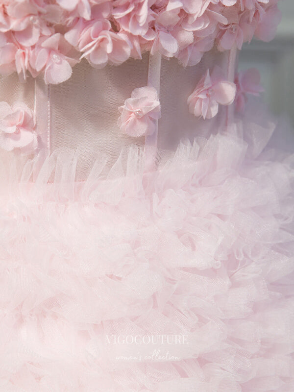 vigocouture-Pink 3D Flower Homecoming Dresses Off the Shoulder Dama Dresses hc089-Prom Dresses-vigocouture-