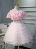 Pink 3D Flower  Homecoming Dresses Off the Shoulder Dama Dresses hc089