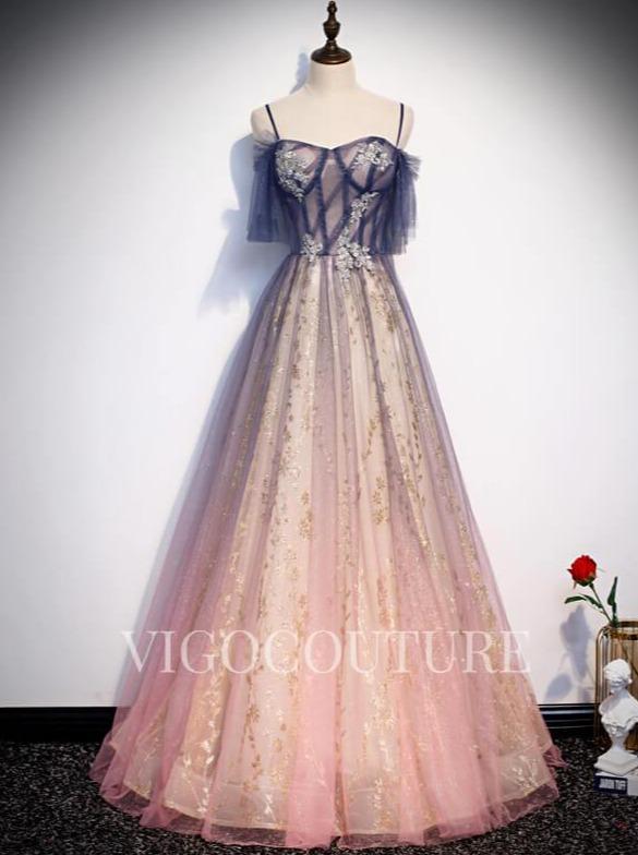 vigocouture-Pink A-line Prom Dress Spaghetti Strap Prom Gown 20294-Prom Dresses-vigocouture-Pink-US2-