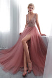 vigocouture-Pink Beaded A-Line Prom Dress 20298-Prom Dresses-vigocouture-Pink-US2-
