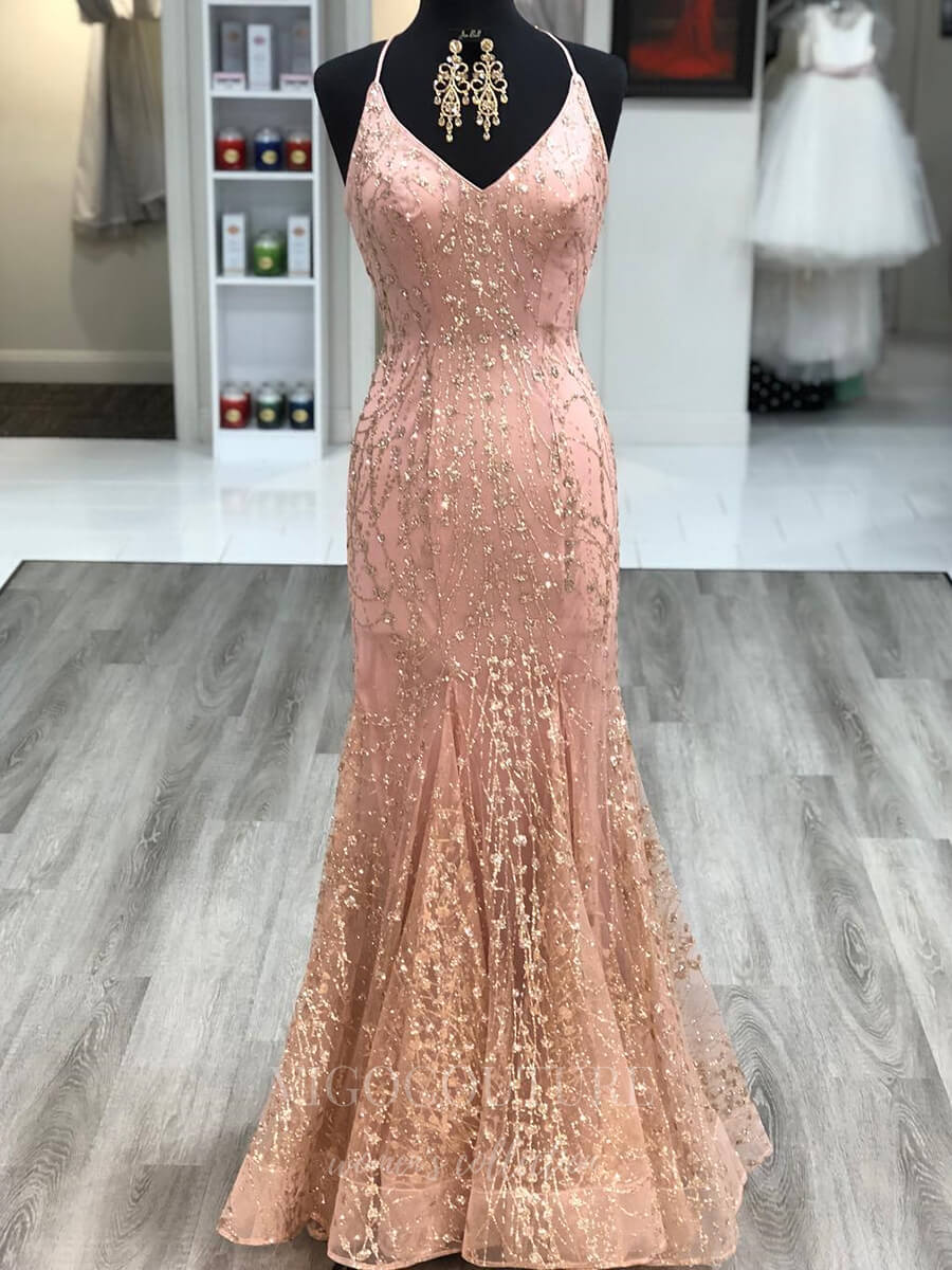 vigocouture-Pink Beaded Mermaid Prom Dress 20609-Prom Dresses-vigocouture-
