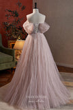 Pink Beaded Off the Shoulder Prom Dress with Pleated Overskirt 22348-Prom Dresses-vigocouture-Pink-Custom Size-vigocouture