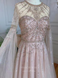 Pink Beaded Prom Dresses Extra Long Sleeve 1920s Evening Dress 22135-Prom Dresses-vigocouture-Pink-US2-vigocouture