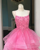 vigocouture-Pink Beaded Tiered Prom Dress 20817-Prom Dresses-vigocouture-