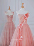 vigocouture-Pink Floral Prom Dresses Spaghetti Strap Formal Dresses 21154-Prom Dresses-vigocouture-