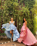 vigocouture-Pink High-Low Prom Dresses Spaghetti Strap A-Line Evening Dress 21687-Prom Dresses-vigocouture-