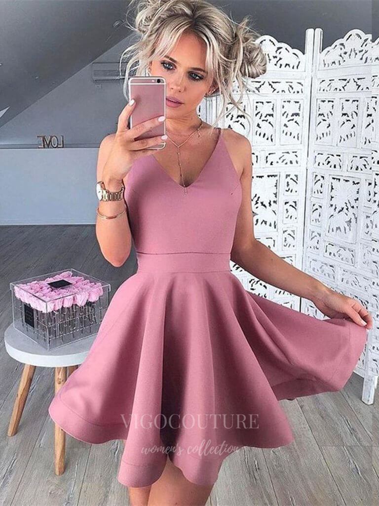vigocouture-Pink Homecoming Dress Spaghetti Strap Hoco Dress hc037-Prom Dresses-vigocouture-Pink-US2-