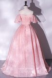 Pink Jacquard Satin Prom Dress with Off-the-Shoulder Design 22301-Prom Dresses-vigocouture-Pink-Custom Size-vigocouture