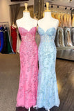 Pink Lace Applique Prom Dresses Mermaid Sweetheart Neck Evening Dress 21680A
