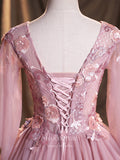 vigocouture-Pink Lace Applique Quinceanera Dresses Floral Sweet 15 Dresses 21387-Prom Dresses-vigocouture-