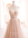 Pink Long Sleeve Prom Dresses Bow-Tie Tulle Formal Dress 22065-Prom Dresses-vigocouture-Pink-US2-vigocouture