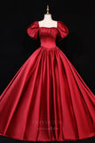 vigocouture-Pink Satin Ball Gown Puffed Sleeve Quinceanera Dresses 20671-Prom Dresses-vigocouture-