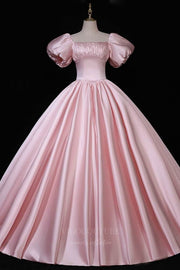 Pink Satin Ball Gown Puffed Sleeve Quinceanera Dresses 20671
