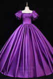 vigocouture-Pink Satin Ball Gown Puffed Sleeve Quinceanera Dresses 20671-Prom Dresses-vigocouture-Purple-US2-