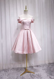 vigocouture-Pink Satin Homecoming Dress Red Off the Shoulder Hoco Dress hc058-Prom Dresses-vigocouture-