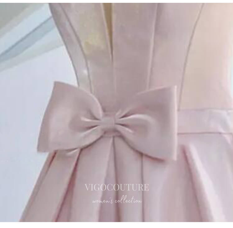 vigocouture-Pink Satin Prom Dresses Puffed Sleeve Formal Dresses 21041-Prom Dresses-vigocouture-