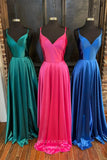 Pink Satin Prom Dresses Spaghetti Strap Evening Dress 21969-Prom Dresses-vigocouture-Pink-US2-vigocouture