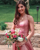 Pink Satin Prom Dresses Spaghetti Strap Evening Dress 21971-Prom Dresses-vigocouture-Pink-US2-vigocouture