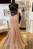 Pink Sequin Mermaid Prom Dresses Spaghetti Strap Evening Dress 21958-Prom Dresses-vigocouture-Pink-US2-vigocouture