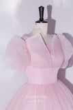 Pink Shimmering Sparkly Tulle Prom Dress with Puffed Sleeve 22335-Prom Dresses-vigocouture-Pink-Custom Size-vigocouture
