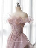 Pink Sparkly Tulle Prom Dresses Off the Shoulder Ruffled Formal Gown 22060-Prom Dresses-vigocouture-Pink-US2-vigocouture