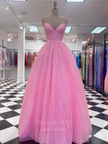 vigocouture-Pink Sparkly Woven Spaghetti Strap Prom Dress 20960-Prom Dresses-vigocouture-Pink-US2-