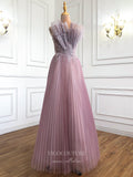Pink Strapless Prom Dresses Pleated Tulle Evening Dress 22111-Prom Dresses-vigocouture-Pink-US2-vigocouture