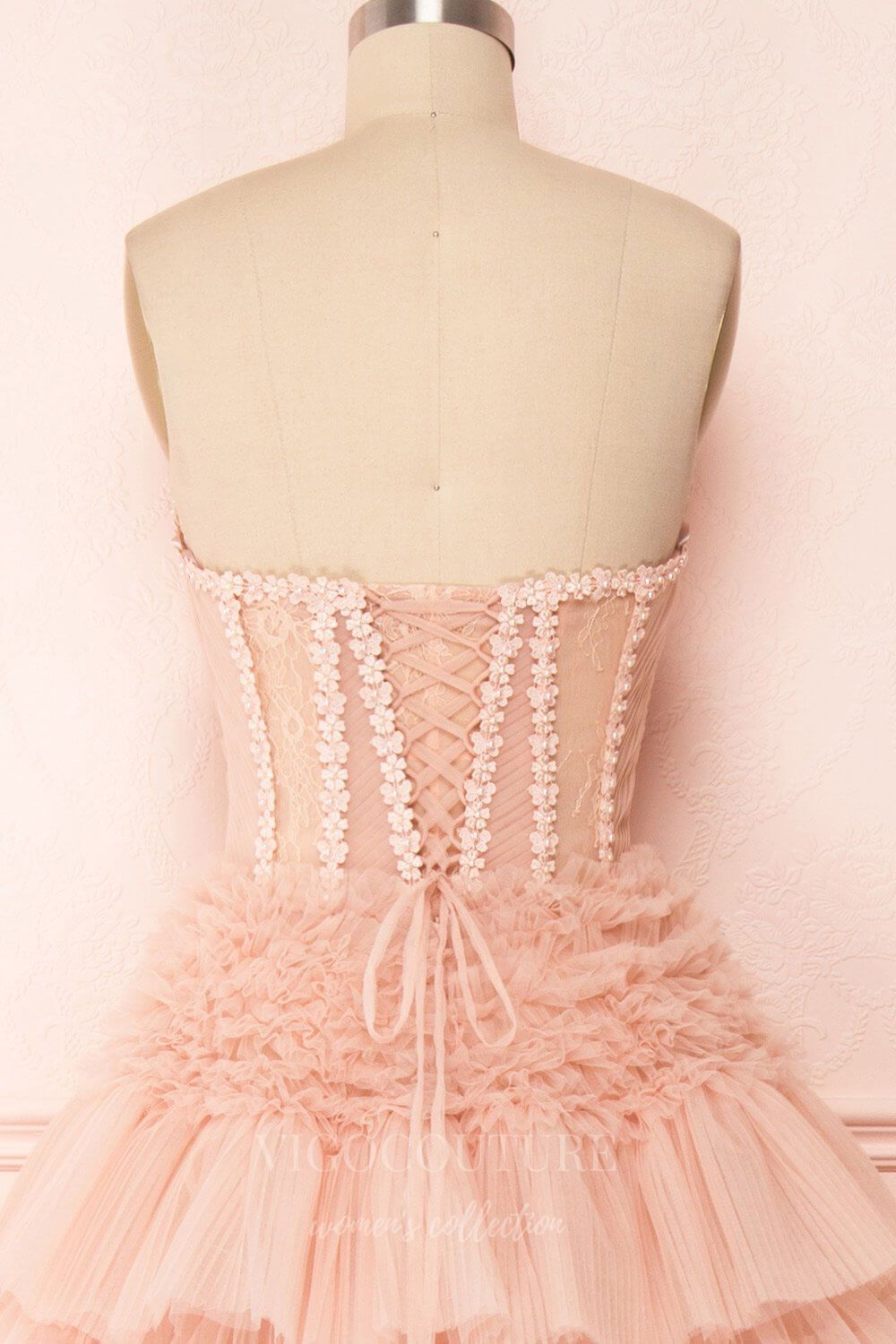 vigocouture-Pink Strapless Tiered Prom Dress 20585-Prom Dresses-vigocouture-