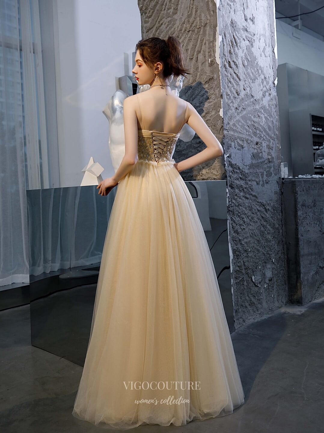 vigocouture-Plunging V-Neck Beaded Prom Dress 20205-Prom Dresses-vigocouture-