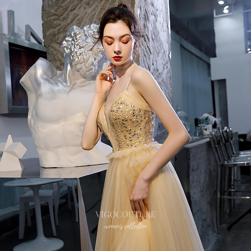 vigocouture-Plunging V-Neck Beaded Prom Dress 20205-Prom Dresses-vigocouture-
