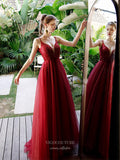 vigocouture-Plunging V-Neck Spaghetti Strap Prom Dress 20244-Prom Dresses-vigocouture-Red-US2-
