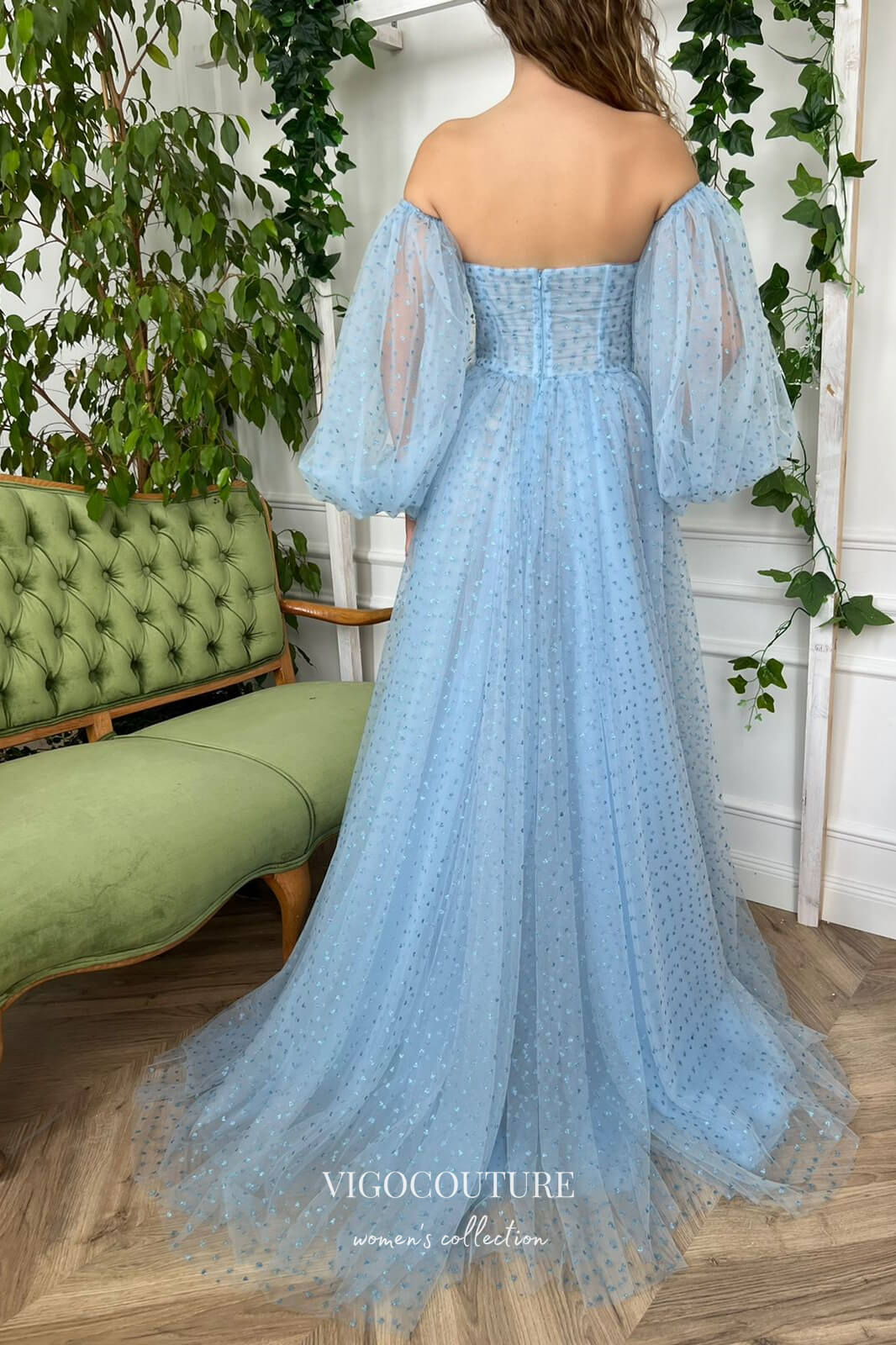 vigocouture-Printed Hearts Prom Dresses Long Puffy Sleeves Formal Dresses 21578-Prom Dresses-vigocouture-