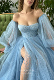 vigocouture-Printed Hearts Prom Dresses Long Puffy Sleeves Formal Dresses 21578-Prom Dresses-vigocouture-