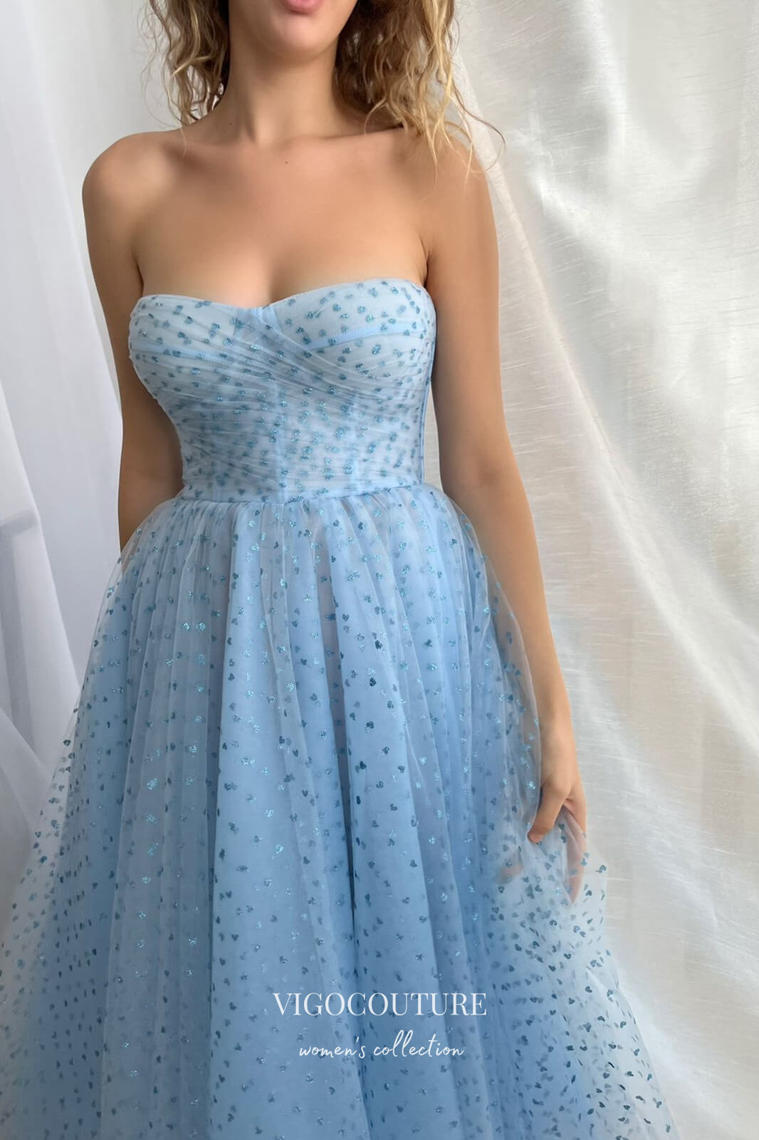 vigocouture-Printed Hearts Strapless Hoco Dresses Midi Length Homecoming Dresses hc223-Prom Dresses-vigocouture-