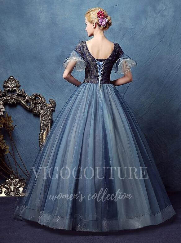 vigocouture-Dusty Blue Quinceañera Dresses Beaded Ball Gown 20432-Prom Dresses-vigocouture-