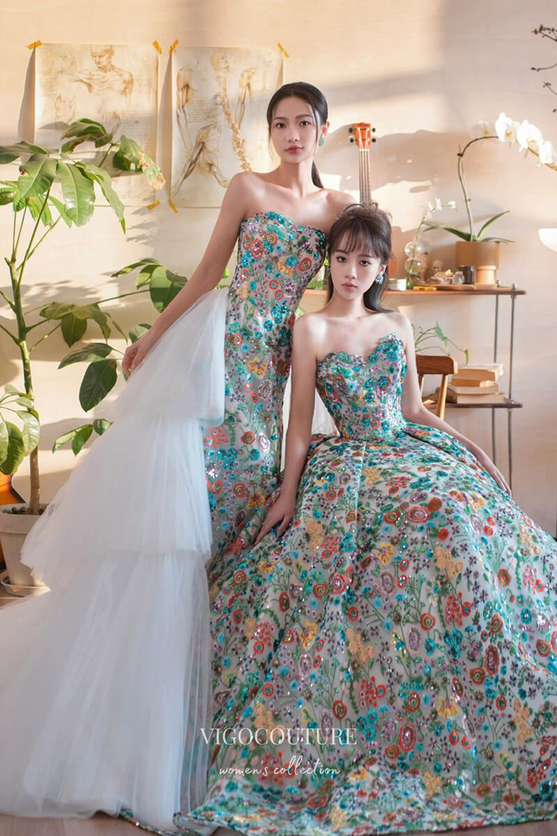 Florisse - Green Floral Lace Princess Dress vigocouture Florisse - Green Floral Lace Princess Dress vigocouture