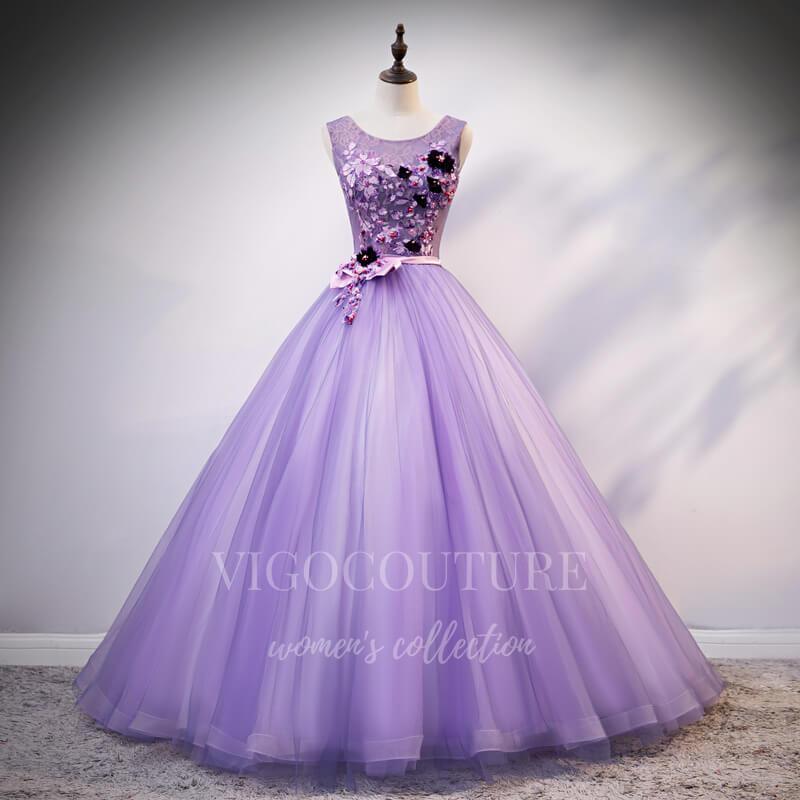 vigocouture-Lavender Quinceañera Dresses Lace Applique Ball Gown 20461-Prom Dresses-vigocouture-