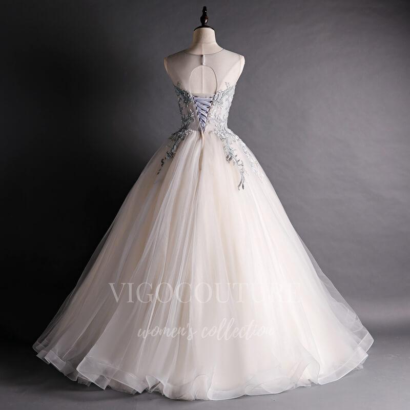 Silver Lace Applique Quinceañera Dresses Sweet 16 Ball Gown 20479 – vigocouture