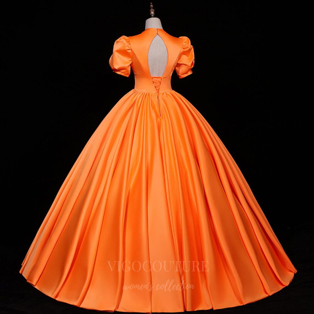 vigocouture-Puffed Sleeve Plunging V-Neck Prom Dress 20687-Prom Dresses-vigocouture-