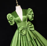 vigocouture-Puffed Sleeve Plunging V-Neck Prom Dress 20687-Prom Dresses-vigocouture-