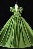 vigocouture-Puffed Sleeve Plunging V-Neck Prom Dress 20687-Prom Dresses-vigocouture-Green-US2-