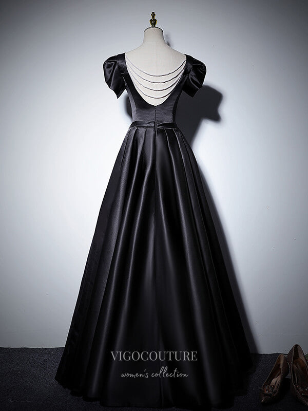 vigocouture-Puffed Sleeve Prom Dresses Plunging V-Neck Formal Dresses 21062-Prom Dresses-vigocouture-