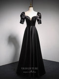 vigocouture-Puffed Sleeve Prom Dresses Satin Formal Dresses 21071-Prom Dresses-vigocouture-Black-Custom Size-