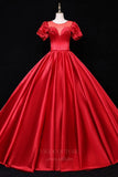 vigocouture-Puffed Sleeve Round Neck Prom Dress 20686-Prom Dresses-vigocouture-Red-US2-