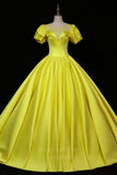 vigocouture-Puffed Sleeve Round Neck Prom Dress 20686-Prom Dresses-vigocouture-Yellow-US2-