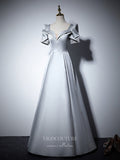 vigocouture-Puffed Sleeve Satin Prom Dresses Beaded Formal Dresses 21066-Prom Dresses-vigocouture-