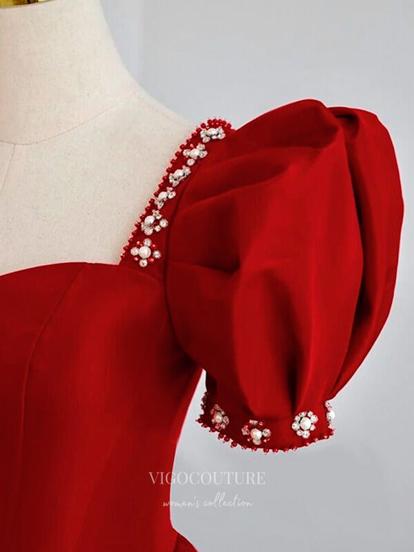 vigocouture-Puffed Sleeve Satin Prom Dresses Sweetheart Neck Formal Dresses 21051-Prom Dresses-vigocouture-