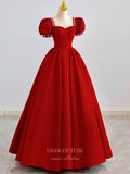 vigocouture-Puffed Sleeve Satin Prom Dresses Sweetheart Neck Formal Dresses 21051-Prom Dresses-vigocouture-Red-Custom Size-